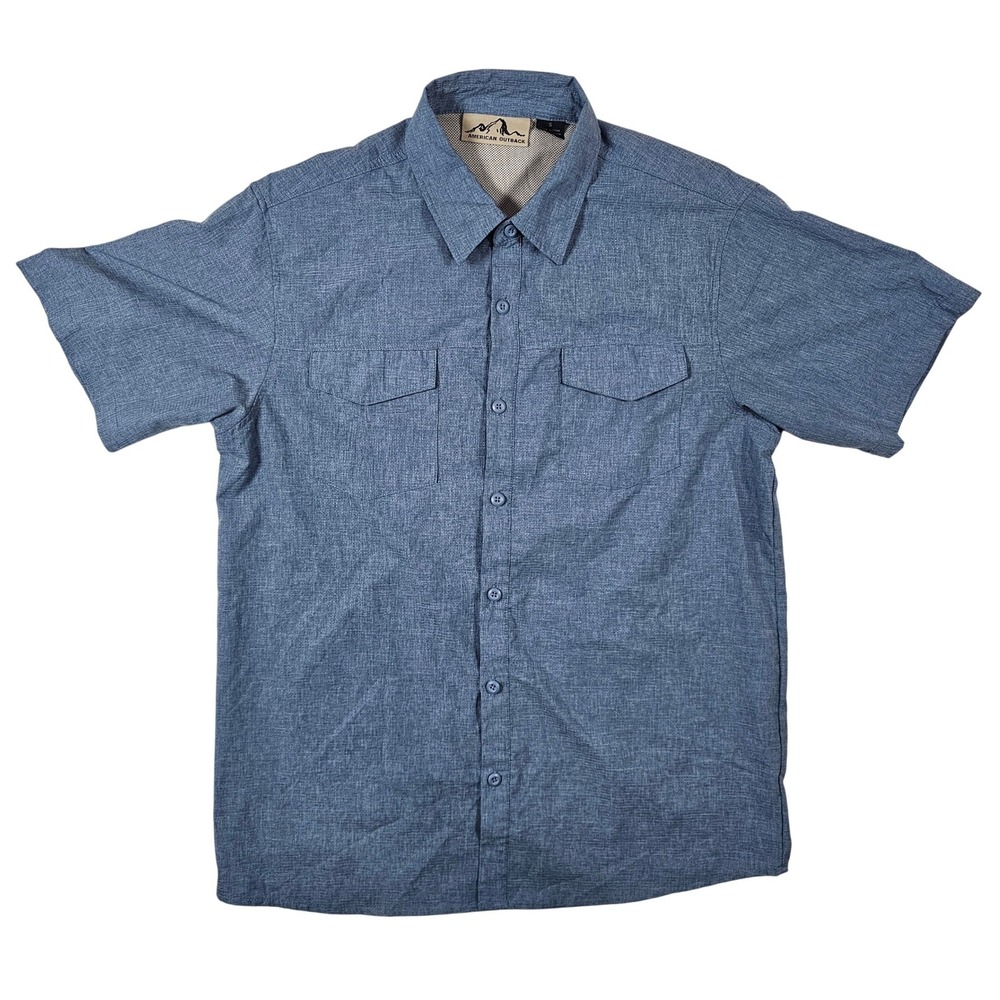 American Outback Mens Small Blue Short Sleeve Button Down‎ Hiking Utility Shirt